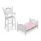 Badger Basket English Country Doll High Chair and Bed Set with Chevron Bedding and Free Personalization Kit - White/Pink